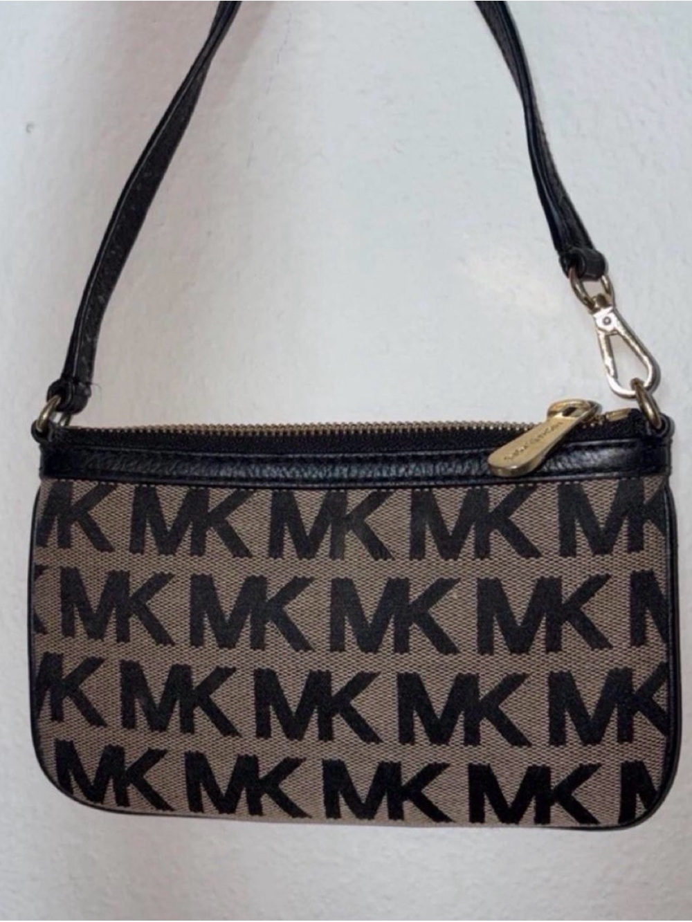 Michael Kors Tan and Black MK Logo 7” Wristlet with Black Sequin Stripe - Picture 3 of 6